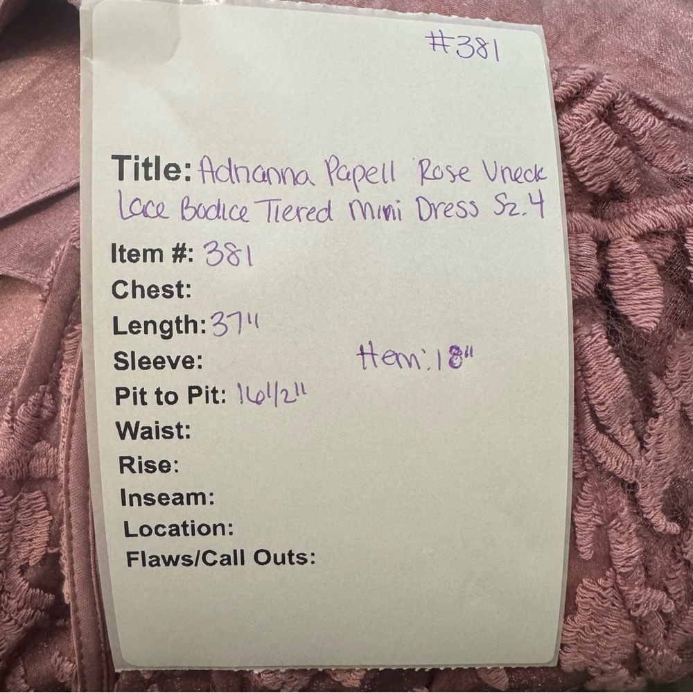 Adrianna Papell Ash Rose V Neck Lace Bodice Tiered Sheet Mini Dress Sz. 4 - Picture 8 of 8